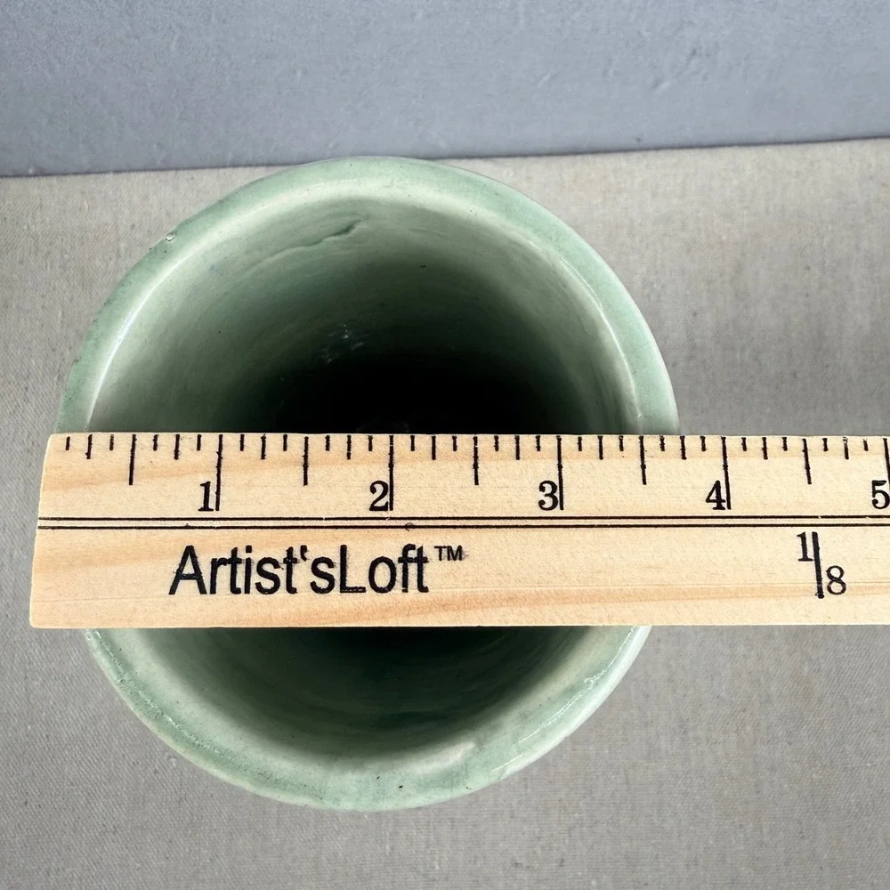 Vintage‎ Tonala Mexican Art Pottery Tall Cylinder Vase Hand Painted Floral 10.5